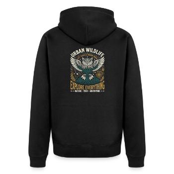 Urban Wildlife Owl - Unisex Premium Bio Zip Hoodie - Schwarz - Hinten - Nico (187cm)