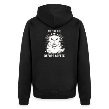 Kein Gespräch Vor Kaffee Liebhaber Axolotl - Unisex Premium Bio Zip Hoodie - Schwarz - Hinten - Nico (187cm)