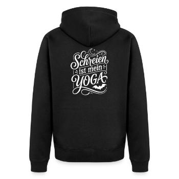 Schreien ist mein Yoga Humor Spruch - Unisex Premium Bio Zip Hoodie - Schwarz - Hinten - Nico (187cm)