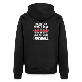 Table Soccer Evolution Funny Foosball Foosball - Unisex Premium Organic Zip Hoodie - black - Back - Nico (187cm)