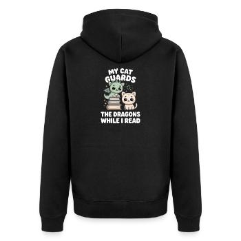 Cat Fairy Tale Fantasy Book Reading Funny Bookworm - Unisex Premium Organic Zip Hoodie - black - Back - Nico (187cm)