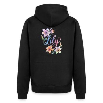 Lily Aquarellblüten - Unisex Premium Bio Zip Hoodie - Schwarz - Hinten - Nico (187cm)