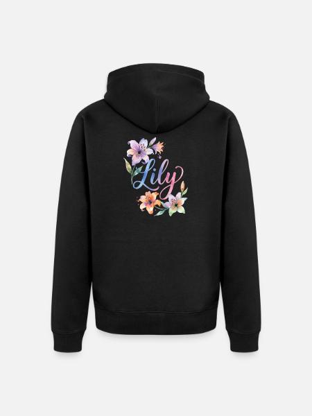 Lily Watercolor Flowers - Unisex Premium Organic Zip Hoodie - black