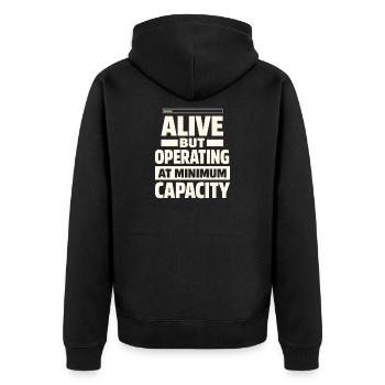 Burnt-out millennial, tired adult, - Unisex Premium Organic Zip Hoodie - black - Back - Nico (187cm)