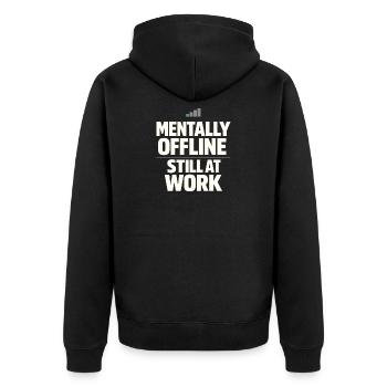 Burnt-out millennial, tired adult, - Unisex Premium Organic Zip Hoodie - black - Back - Nico (187cm)