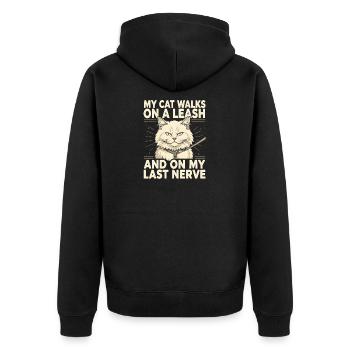 Katze an Leine nervt | Katzenhumor - Unisex Premium Bio Zip Hoodie - Schwarz - Hinten - Nico (187cm)