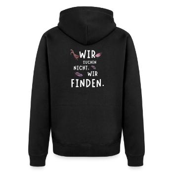 Wir suchen nicht, wir finden – Hahn & Henne - Unisex Premium Bio Zip Hoodie - Schwarz - Hinten - Nico (187cm)