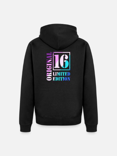 16-vuotissyntymäpäiväsankari Tyttö Teini Alkuperäinen 16 - Premium unisex luomu-huppari vetoketjulla - musta