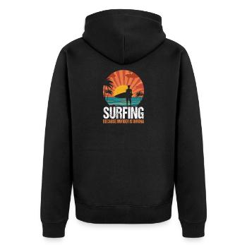 Surfing Retro Surfer Sunset - Unisex Premium Bio Zip Hoodie - Schwarz - Hinten - Nico (187cm)