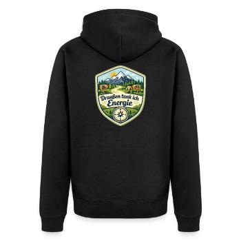 Draußen tank ich Energie - Unisex Premium Bio Zip Hoodie - Schwarz - Hinten - Nico (187cm)