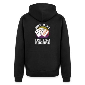 Je suis désolé d’être trop tard - Veste à capuche bio Premium Unisexe - noir - Dos - Nico (187cm)