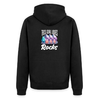 Dieses Mädchen liebt Steine, Geologin – Gesteinsammlerin - Unisex Premium Bio Zip Hoodie - Schwarz - Hinten - Nico (187cm)