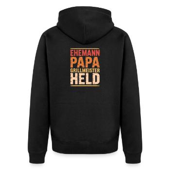 Ehemann Papa Grillmeister Held - Unisex Premium Bio Zip Hoodie - Schwarz - Hinten - Nico (187cm)