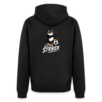 Cooler Pinguin Fußballspieler Cartoon Kinder  - Unisex Premium Bio Zip Hoodie - Schwarz - Hinten - Nico (187cm)