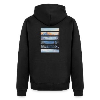 Geschichteter Berghorizont - Unisex Premium Bio Zip Hoodie - Schwarz - Hinten - Nico (187cm)