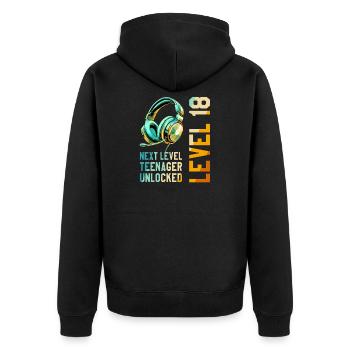 18. Geburtstag Junge Mädchen Teenager Level 18 - Unisex Premium Bio Zip Hoodie - Schwarz - Hinten - Nico (187cm)