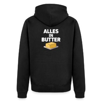 Alles In Butter funny German saying with - Unisex Premium Organic Zip Hoodie - black - Back - Nico (187cm)