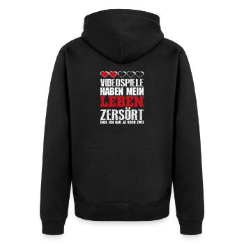 Videospiele haben mein Leben zerstört Gamer - Unisex Premium Bio Zip Hoodie - Schwarz - Hinten - Nico (187cm)