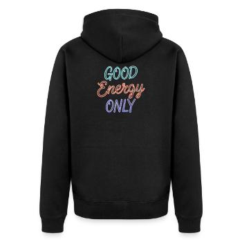 Good Energy Only Grafik im Retro Neon Stil - Unisex Premium Bio Zip Hoodie - Schwarz - Hinten - Nico (187cm)