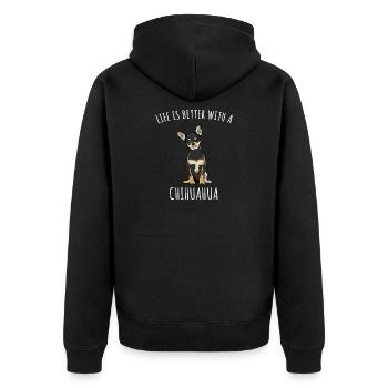 Chihuahua-Leben: Besser mit einem Welpen - Unisex Premium Bio Zip Hoodie - Schwarz - Hinten - Nico (187cm)