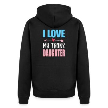LGBTQ-Pride-Monat – Ich liebe meine trans Tochter - Unisex Premium Bio Zip Hoodie - Schwarz - Hinten - Nico (187cm)