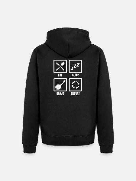 Eet Slaap Banjo Herhaal - Uniseks Premium bio ziphoodie - zwart