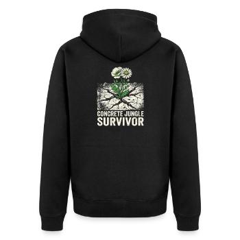 Concrete Jungle Survivor - Unisex Premium Bio Zip Hoodie - Schwarz - Hinten - Nico (187cm)