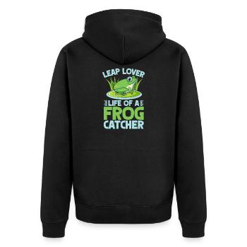 Frog Catcher Leap Lover Frog - Unisex Premium Organic Zip Hoodie - black - Back - Nico (187cm)