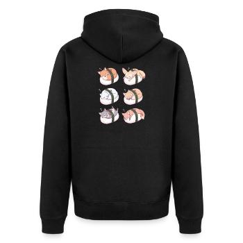 Kawaii Fuchs Sushi Nigiri Süßer Schlafkitsune - Unisex Premium Bio Zip Hoodie - Schwarz - Hinten - Nico (187cm)