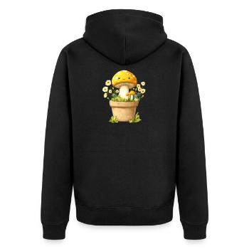 Cheerful mushroom pot with blossom joy - Unisex Premium Organic Zip Hoodie - black - Back - Nico (187cm)