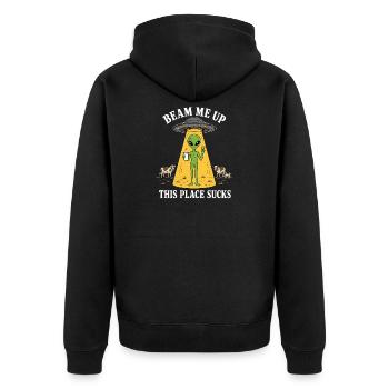 Alien Shirt lustig Beam me up UFO Humor - Unisex Premium Bio Zip Hoodie - Schwarz - Hinten - Nico (187cm)