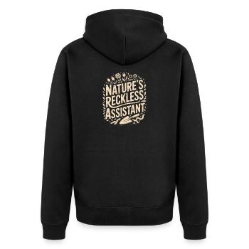 Nature's Reckless Assistant - Unisex Premium Organic Zip Hoodie - black - Back - Nico (187cm)