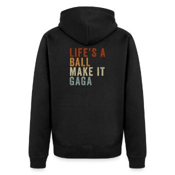 Das Leben ist ein Ball, mach es verrückt. - Unisex Premium Bio Zip Hoodie - Schwarz - Hinten - Nico (187cm)
