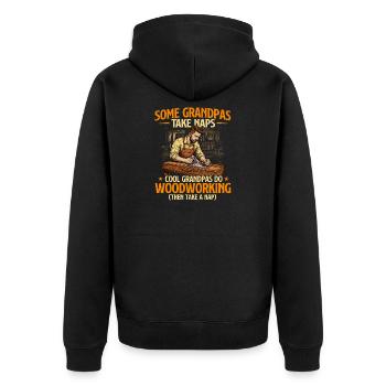Coole Opas machen Holzarbeitshumor - Unisex Premium Bio Zip Hoodie - Schwarz - Hinten - Nico (187cm)
