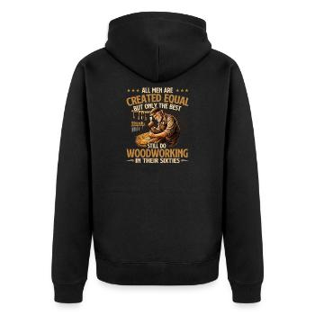Best Woodworkers In Their Sixties Humor - Unisex Premium Organic Zip Hoodie - black - Back - Nico (187cm)