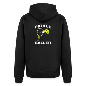 Pickle Baller lustiges Pickleball Spieler - Unisex Premium Bio Zip Hoodie - Schwarz - Hinten - Nico (187cm)