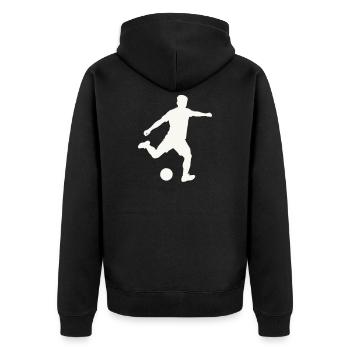 Kicker-Silhouette in Bewegung - Unisex Premium Bio Zip Hoodie - Schwarz - Hinten - Nico (187cm)