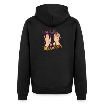 Nageldesigner Nageldesignerin Kosmetik Nagelstudio - Unisex Premium Bio Zip Hoodie - Schwarz - Hinten - Nico (187cm)