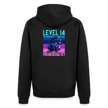 14. Geburtstag Junge Mädchen Gaming Level 14 Jahre - Unisex Premium Bio Zip Hoodie - Schwarz - Hinten - Nico (187cm)