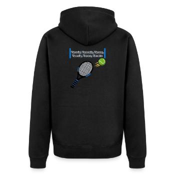 Etymologie: Tennis - Unisex Premium Bio Zip Hoodie - Schwarz - Hinten - Nico (187cm)