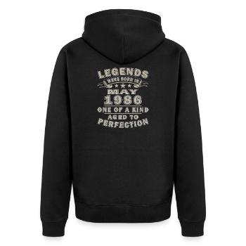 Mai 1986 Vintage-Geburtstagsgeschenk - Unisex Premium Bio Zip Hoodie - Schwarz - Hinten - Nico (187cm)