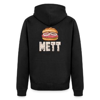  Mett Brötchen Fan METT Frühstück Snack Mettigel - Unisex Premium Bio Zip Hoodie - Schwarz - Hinten - Nico (187cm)