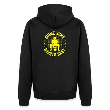 Fitness Fanatics Gimme Some Squats Baby - Unisex Premium Bio Zip Hoodie - Schwarz - Hinten - Nico (187cm)