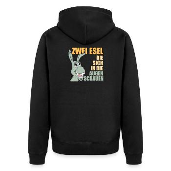 Zwei Esel die sich in die Augen schauen - Unisex Premium Bio Zip Hoodie - Schwarz - Hinten - Nico (187cm)