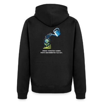 Urban Gardening, Technik, Hobby Design - Unisex Premium Bio Zip Hoodie - Schwarz - Hinten - Nico (187cm)