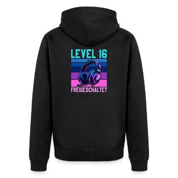 16. Geburtstag Junge Mädchen Gamer Level 16 Jahre - Unisex Premium Bio Zip Hoodie - Schwarz - Hinten - Nico (187cm)