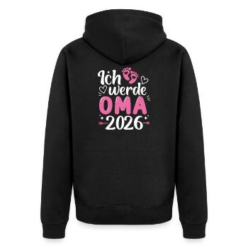 Ich werde Oma 2026  - Unisex Premium Bio Zip Hoodie - Schwarz - Hinten - Nico (187cm)