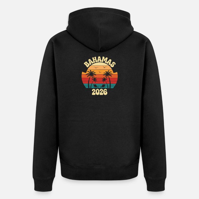 Bahamas 2026 Coucher de soleil rétro - Veste à capuche bio Premium Unisexe - noir