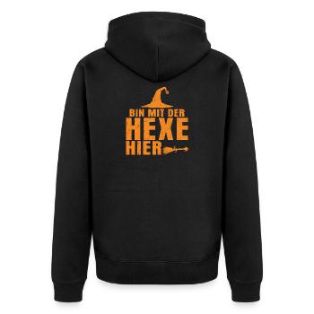 Bin mit der Hexe hier - Unisex Premium Bio Zip Hoodie - Schwarz - Hinten - Nico (187cm)