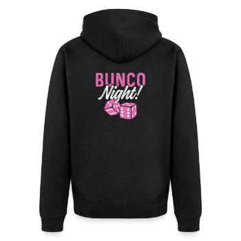 Bunco Night Dice in Pink Retro - Unisex Premium Bio Zip Hoodie - Schwarz - Hinten - Nico (187cm)